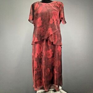 R&M Richards 2 Piece Maxi Skirt Blouset Set Women 18 Red Layered Dressy Comfort